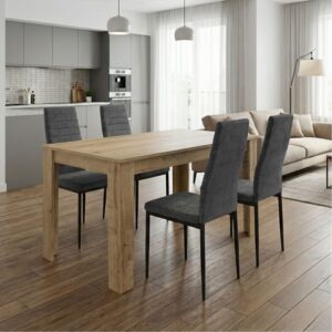 Σετ τραπεζαρία 5τμχ Darlen - Rosa Megapap χρώμα sapphire oak - γκρι 125x72x74εκ.