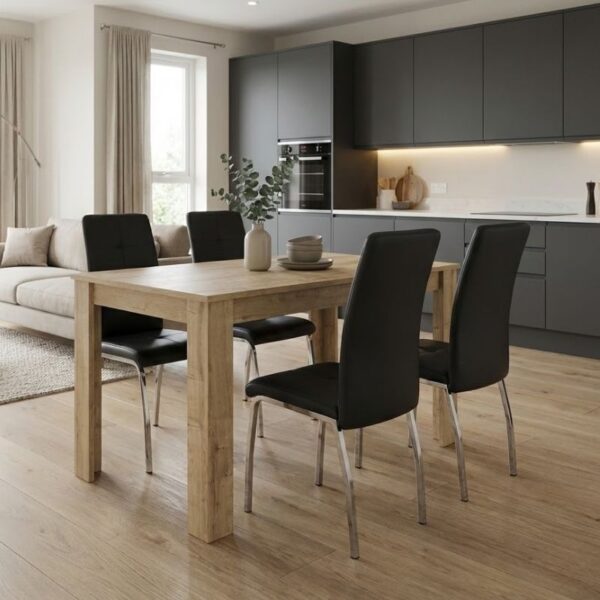 Σετ τραπεζαρία 5τμχ Darlen – Alma Megapap χρώμα sapphire oak – μαύρο 125x72x74εκ.