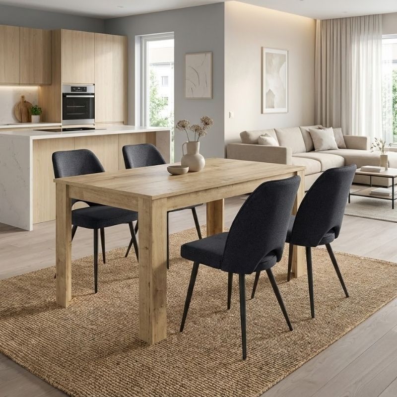 Σετ τραπεζαρία 5τμχ Darlen – Christy Megapap χρώμα sapphire oak – ανθρακί 125x72x74εκ.