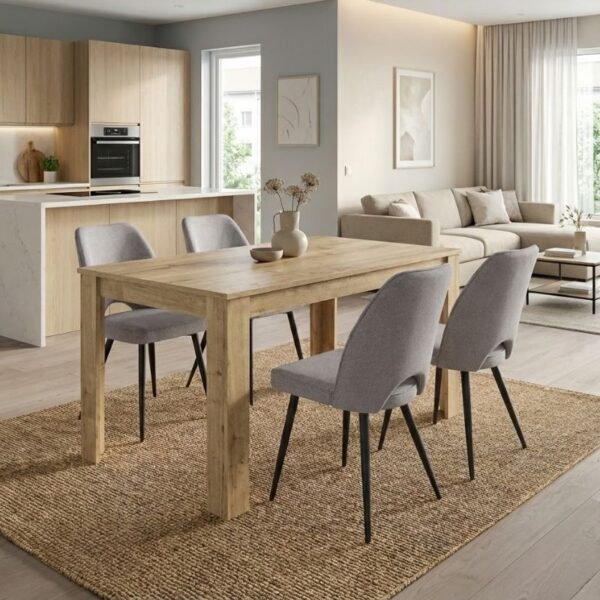 Σετ τραπεζαρία 5τμχ Darlen – Christy Megapap χρώμα sapphire oak – ανοιχτό μπεζ 125x72x74εκ.