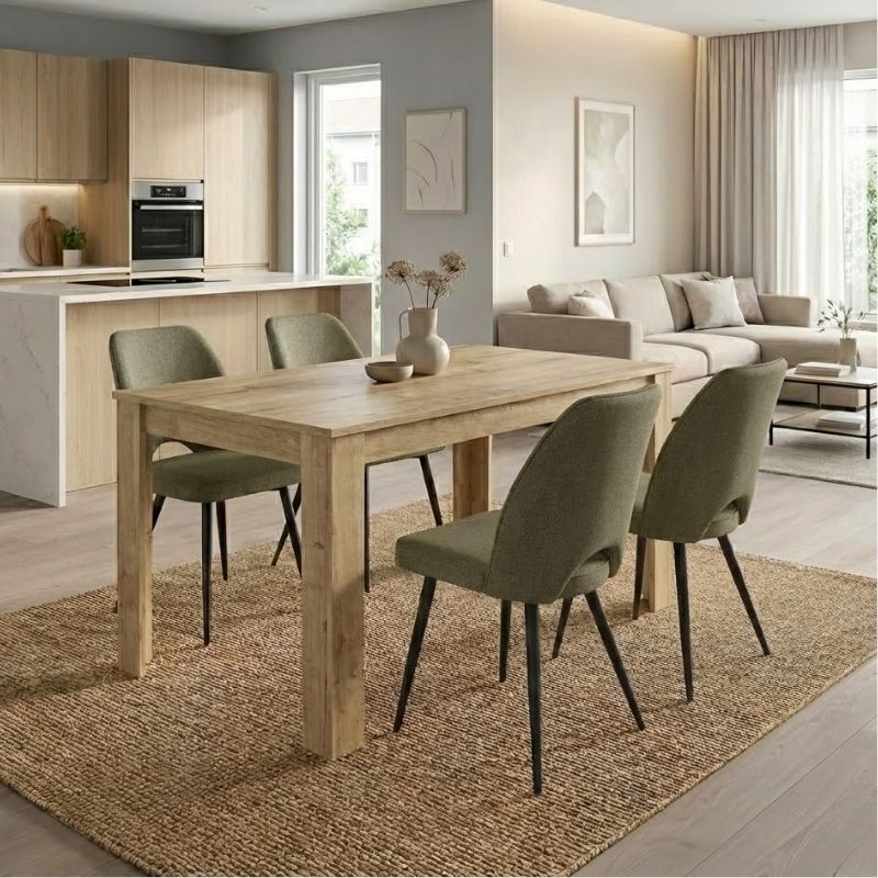 Σετ τραπεζαρία 5τμχ Darlen – Christy Megapap χρώμα sapphire oak – λαδί 125x72x74εκ.