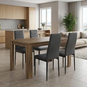 Σετ τραπεζαρία 5τμχ Darlen - Rosa Megapap χρώμα καρυδί - μαύρο 125x72x74εκ.