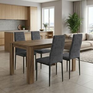 Σετ τραπεζαρία 5τμχ Darlen - Rosa Megapap χρώμα καρυδί - γκρι 125x72x74εκ.
