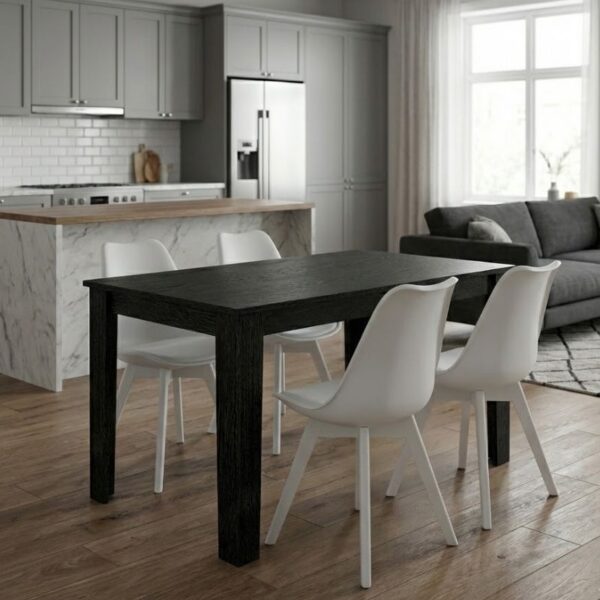Σετ τραπεζαρία 5τμχ Darlen – Viva Megapap χρώμα sencron black – λευκό 125x72x74εκ.