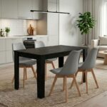 Σετ τραπεζαρία 5τμχ Darlen – Viva Megapap χρώμα sencron black – γκρι 125x72x74εκ.
