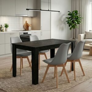 Σετ τραπεζαρία 5τμχ Darlen - Viva Megapap χρώμα sencron black - γκρι 125x72x74εκ.
