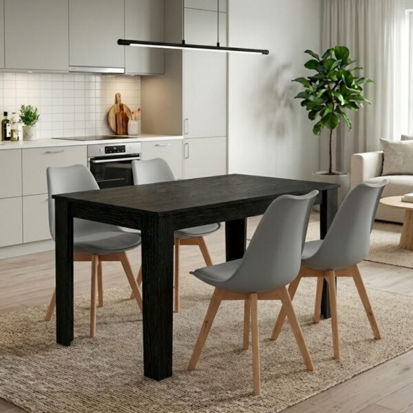 Σετ τραπεζαρία 5τμχ Darlen – Viva Megapap χρώμα sencron black – γκρι 125x72x74εκ.