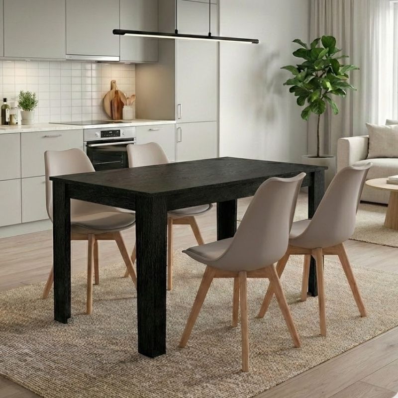 Σετ τραπεζαρία 5τμχ Darlen – Viva Megapap χρώμα sencron black – cappuccino 125x72x74εκ.