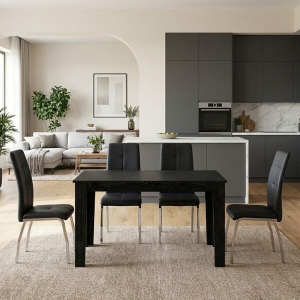 Σετ τραπεζαρία 5τμχ Darlen – Alma Megapap χρώμα sencron black – μαύρο 125x72x74εκ.