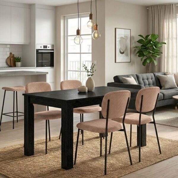 Σετ τραπεζαρία 5τμχ Darlen – Kevin Megapap χρώμα sencron black – μόκα 125x72x74εκ.