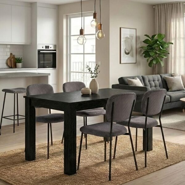 Σετ τραπεζαρία 5τμχ Darlen – Kevin Megapap χρώμα sencron black – γκρι 125x72x74εκ.