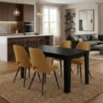 Σετ τραπεζαρία 5τμχ Darlen – Christy Megapap χρώμα sencron black – μουσταρδί 125x72x74εκ.