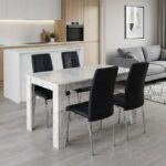 Σετ τραπεζαρία 5τμχ Darlen – Alma Megapap χρώμα λευκό εφέ μαρμάρου – μαύρο 125x72x74εκ.