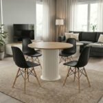 Σετ τραπεζαρία 5τμχ Bohema – Nova Megapap χρώμα ivory/sepet oak – μαύρο Ø90×77,7εκ.