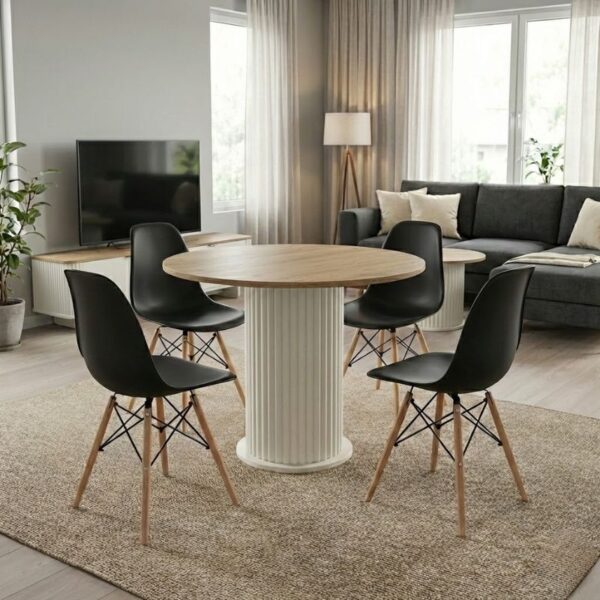 Σετ τραπεζαρία 5τμχ Bohema – Nova Megapap χρώμα ivory/sepet oak – μαύρο Ø90×77,7εκ.