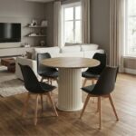 Σετ τραπεζαρία 5τμχ Bohema – Viva Megapap χρώμα ivory/sepet oak – μαύρο/φυσικό πόδι Ø90×77,7εκ.