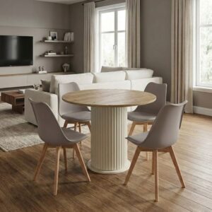 Σετ τραπεζαρία 5τμχ Bohema - Viva Megapap χρώμα ivory/sepet oak - cappuccino Ø90x77,7εκ.