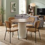Σετ τραπεζαρία 5τμχ Bohema – Kevin Megapap χρώμα ivory/sepet oak – μουσταρδί Ø90×77,7εκ.