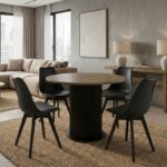 Σετ τραπεζαρία 5τμχ Bohema – Viva Megapap χρώμα μαύρο/sepet oak – μαύρο Ø90×77,7εκ.