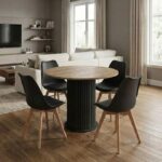 Σετ τραπεζαρία 5τμχ Bohema – Viva Megapap χρώμα μαύρο/sepet oak – μαύρο/φυσικό πόδι Ø90×77,7εκ.