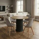 Σετ τραπεζαρία 5τμχ Bohema – Viva Megapap χρώμα μαύρο/sepet oak – cappuccino Ø90×77,7εκ.