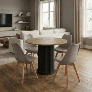 Σετ τραπεζαρία 5τμχ Bohema - Viva Megapap χρώμα μαύρο/sepet oak - cappuccino Ø90x77,7εκ.