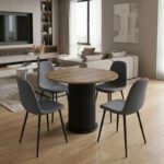 Σετ τραπεζαρία 5τμχ Bohema – Iris Megapap χρώμα μαύρο/sepet oak – γκρι Ø90×77,7εκ.