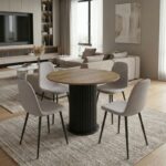 Σετ τραπεζαρία 5τμχ Bohema – Iris Megapap χρώμα μαύρο/sepet oak – ανοιχτό μπεζ Ø90×77,7εκ.