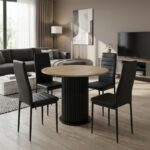 Σετ τραπεζαρία 5τμχ Bohema – Rosa Megapap χρώμα μαύρο/sepet oak – μαύρο Ø90×77,7εκ.