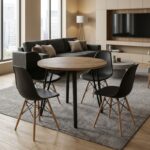 Σετ τραπεζαρία 5τμχ Xana – Nova Megapap χρώμα sepet oak – μαύρο Ø90×77,5εκ.
