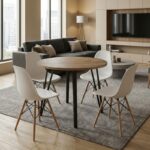 Σετ τραπεζαρία 5τμχ Xana – Nova Megapap χρώμα sepet oak – λευκό Ø90×77,5εκ.