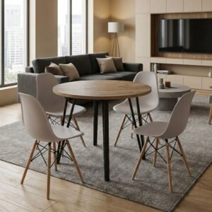 Σετ τραπεζαρία 5τμχ Xana - Nova Megapap χρώμα sepet oak - cappuccino Ø90x77,5εκ.
