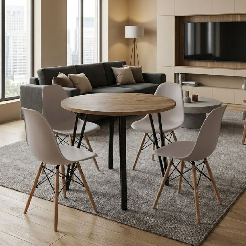 Σετ τραπεζαρία 5τμχ Xana – Nova Megapap χρώμα sepet oak – cappuccino Ø90×77,5εκ.