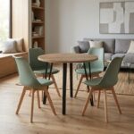 Σετ τραπεζαρία 5τμχ Xana – Viva Megapap χρώμα sepet oak – φυστικί Ø90×77,5εκ.