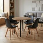 Σετ τραπεζαρία 5τμχ Xana – Viva Megapap χρώμα sepet oak – μαύρο Ø90×77,5εκ.