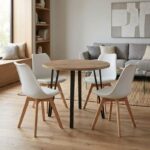 Σετ τραπεζαρία 5τμχ Xana – Viva Megapap χρώμα sepet oak – λευκό Ø90×77,5εκ.