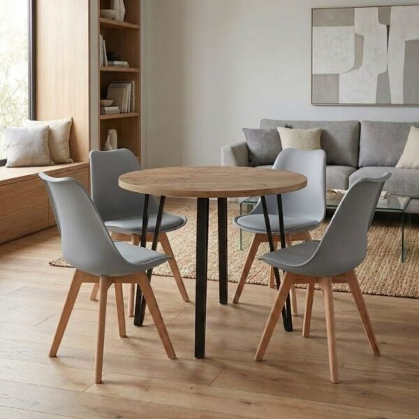 Σετ τραπεζαρία 5τμχ Xana – Viva Megapap χρώμα sepet oak – γκρι Ø90×77,5εκ.