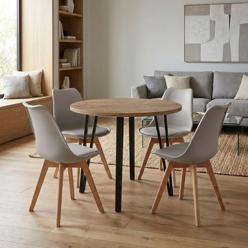 Σετ τραπεζαρία 5τμχ Xana – Viva Megapap χρώμα sepet oak – cappuccino Ø90×77,5εκ.