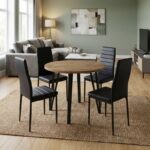 Σετ τραπεζαρία 5τμχ Xana – Rosa Megapap χρώμα sepet oak – μαύρο Ø90×77,5εκ.