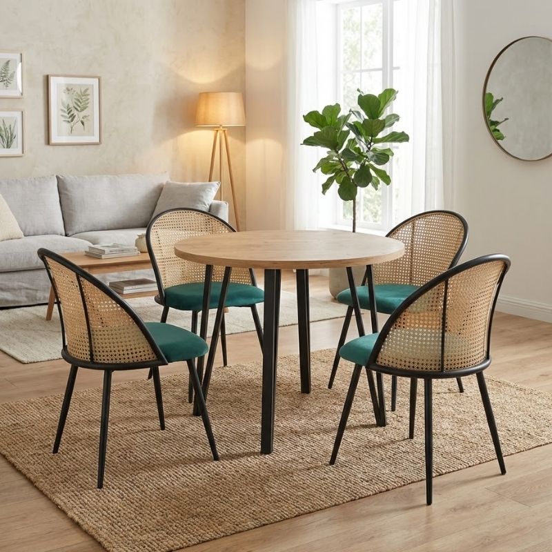 Σετ τραπεζαρία 5τμχ Xana – Jacob Megapap χρώμα sepet oak – κυπαρισσί Ø90×77,5εκ.